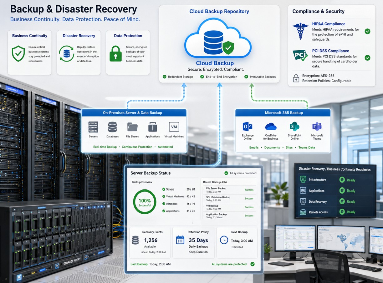 Backup and disaster recovery readiness assessment dashboard with business continuity and compliance controls