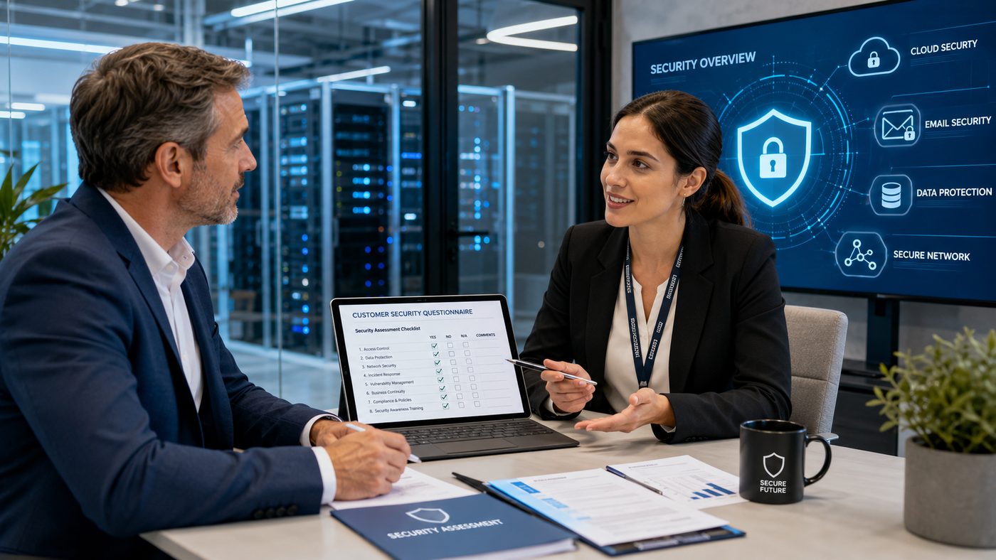 Cybersecurity leadership team reviewing audit findings and risk dashboard