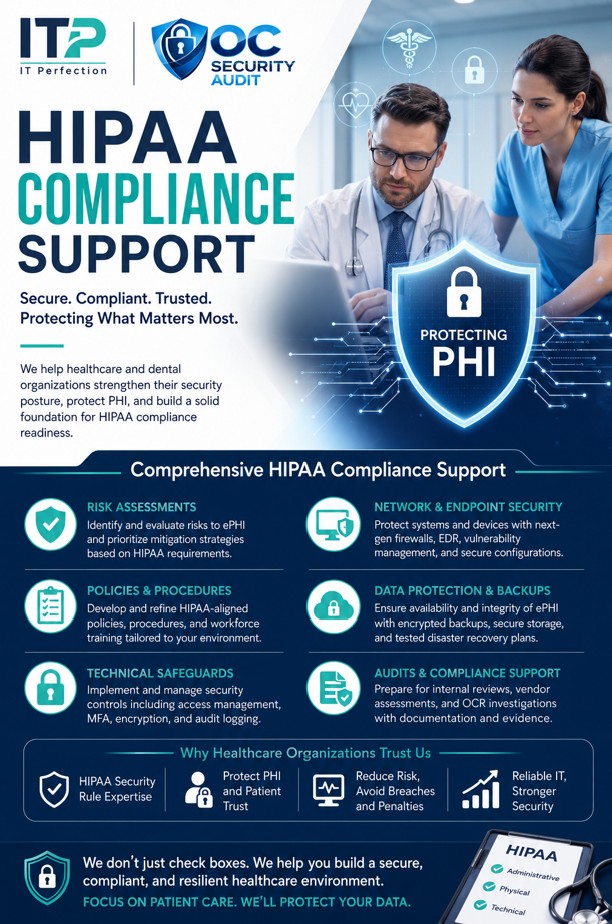 HIPAA compliance support for healthcare and dental organizations protecting PHI