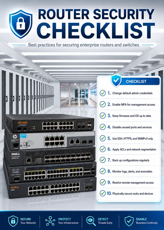 Router and switch security checklist with network infrastructure controls