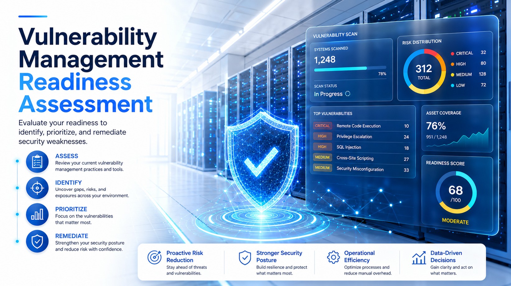 Vulnerability management readiness assessment dashboard for security risk prioritization