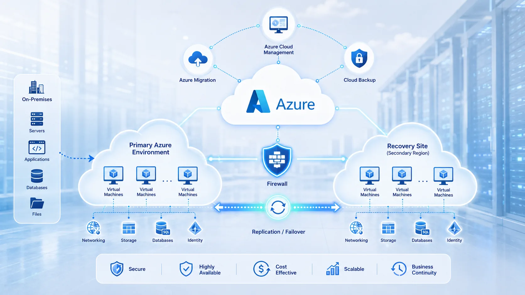Azure backup, recovery, firewall, and cloud architecture for secure Microsoft Azure environments