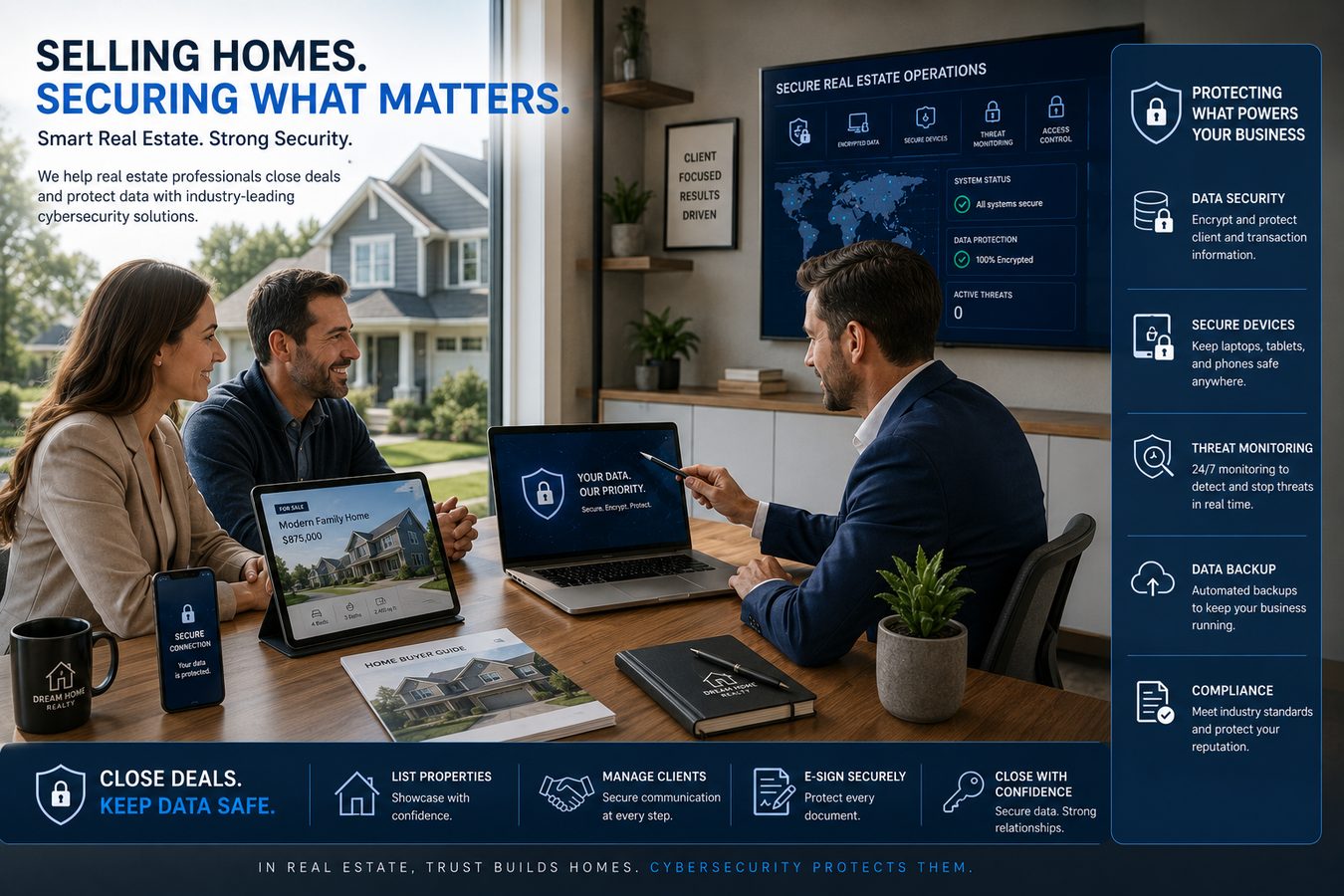 Cybersecurity for Real Estate Companies in Orange County 1 Real estate cybersecurity for wire fraud prevention, client records, Microsoft 365, and secure transactions in Orange County