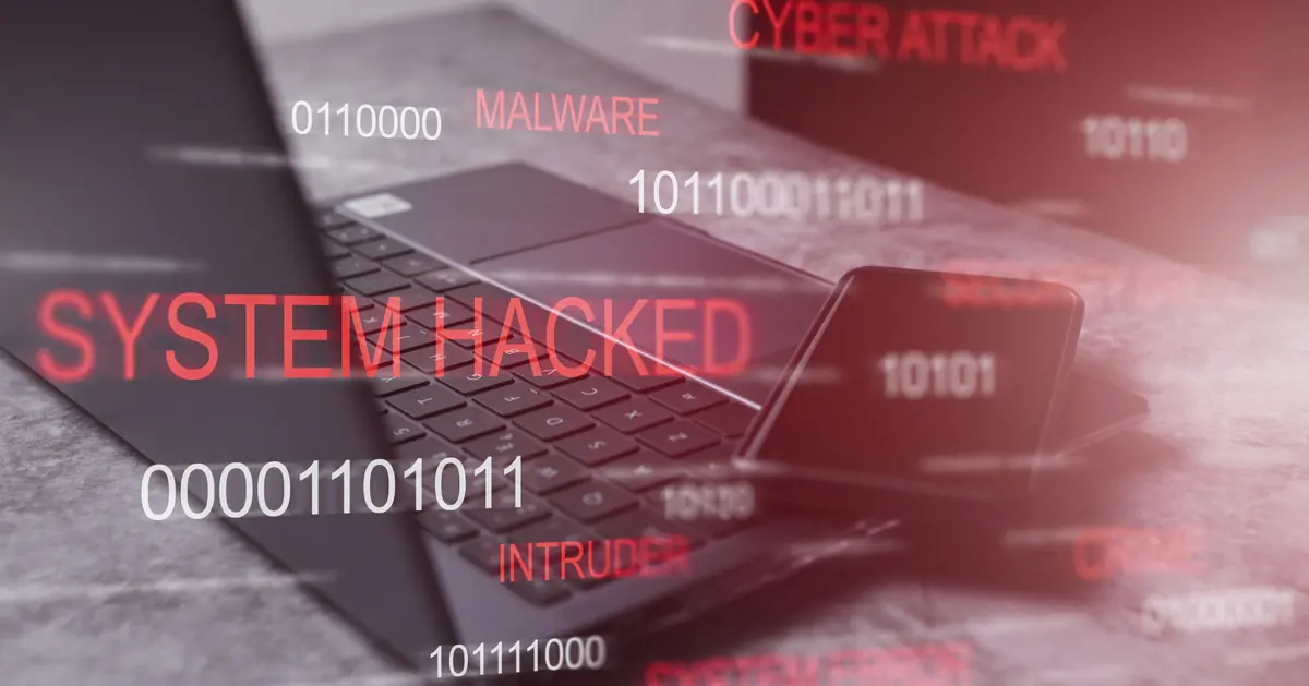 System hacked warning with compromised information concept