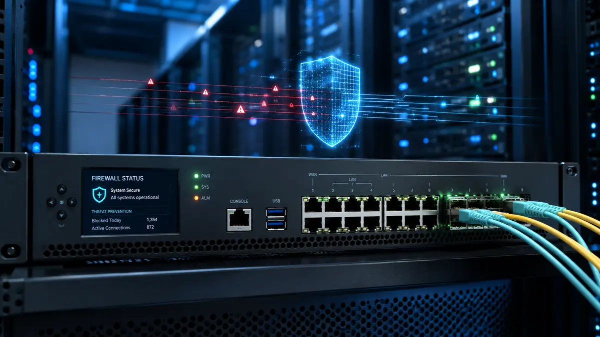Firewall device with threat prevention status and security alerts
