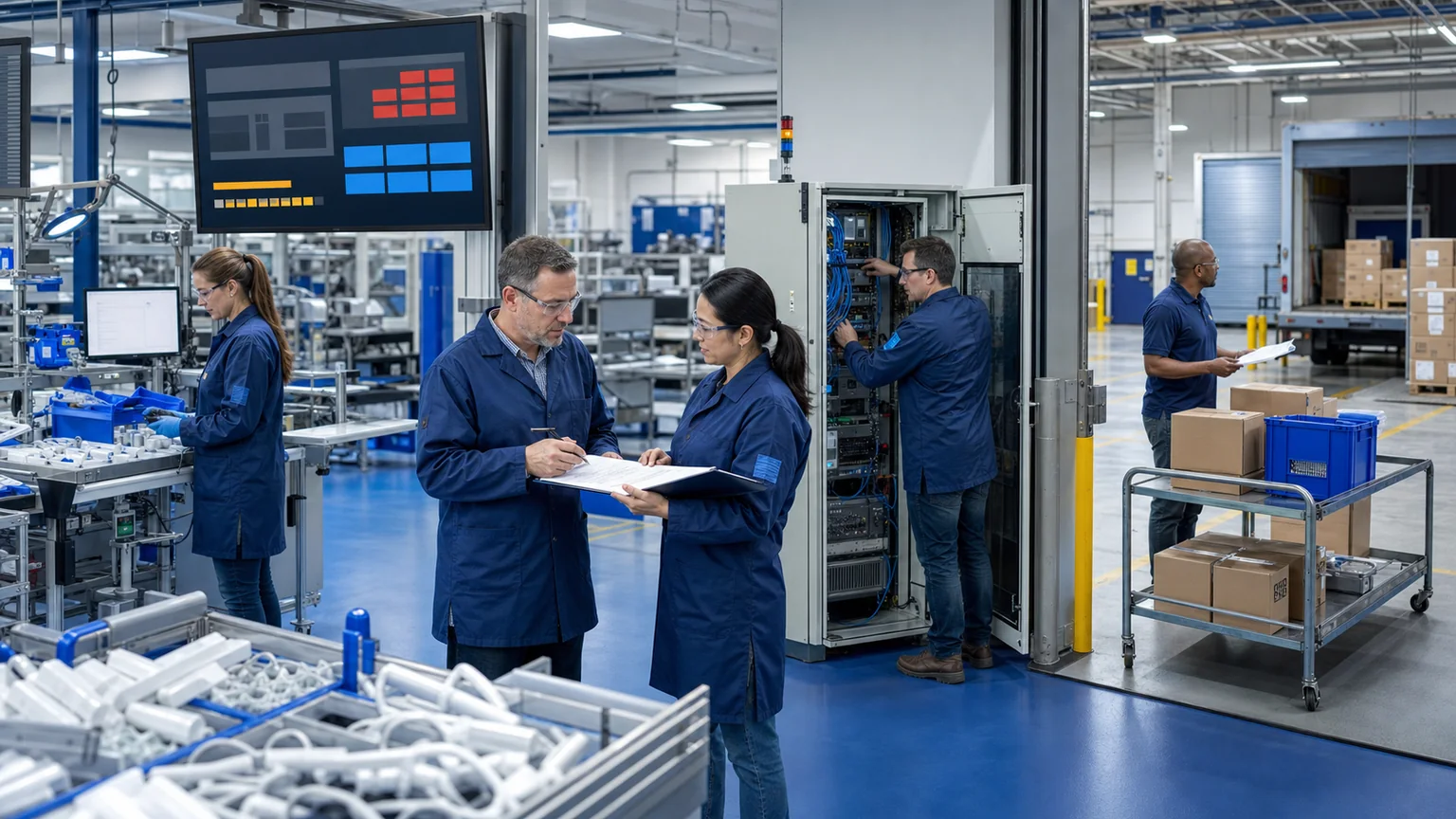 Medical-technology manufacturing and distribution staff using controlled manual workflows while validating systems and equipment recovery