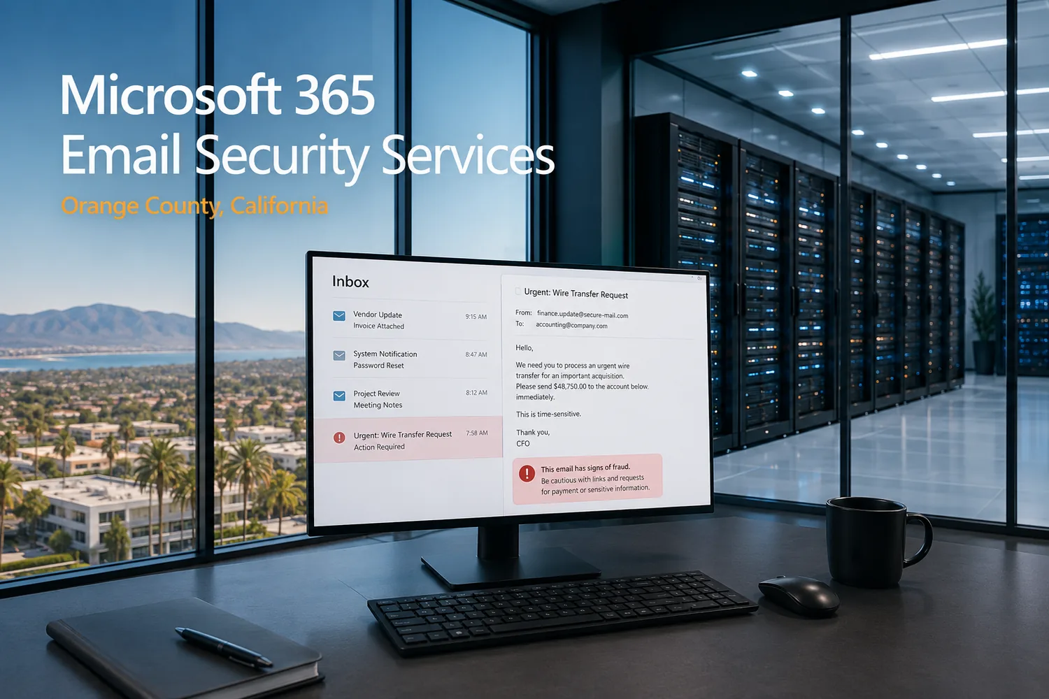 Microsoft 365 email security and phishing risk illustration