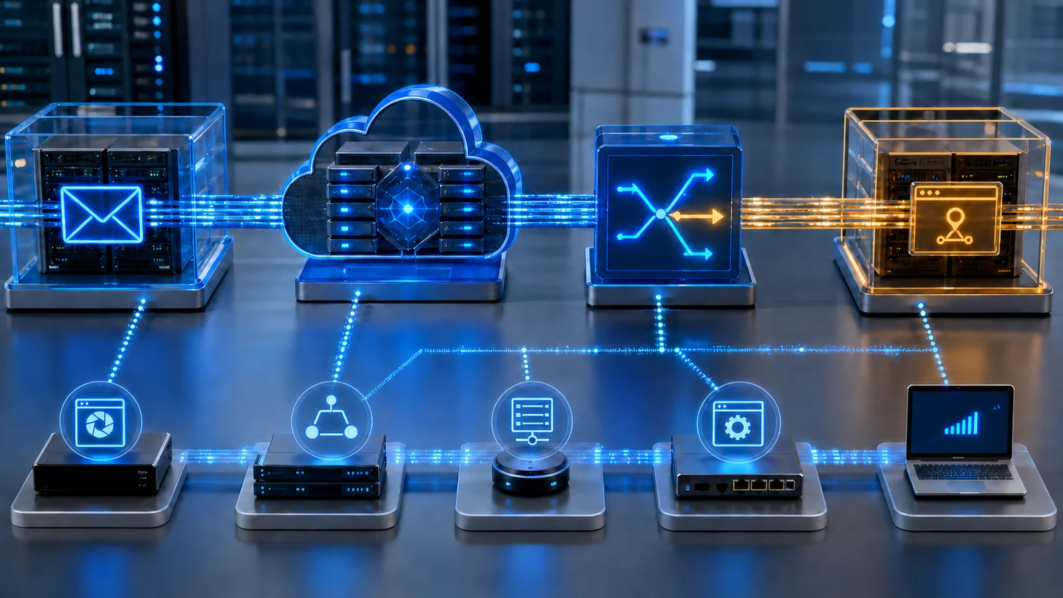 Browser authentication path passing through a trusted cloud identity gateway before turning toward an isolated malicious destination monitored by email and endpoint defenses