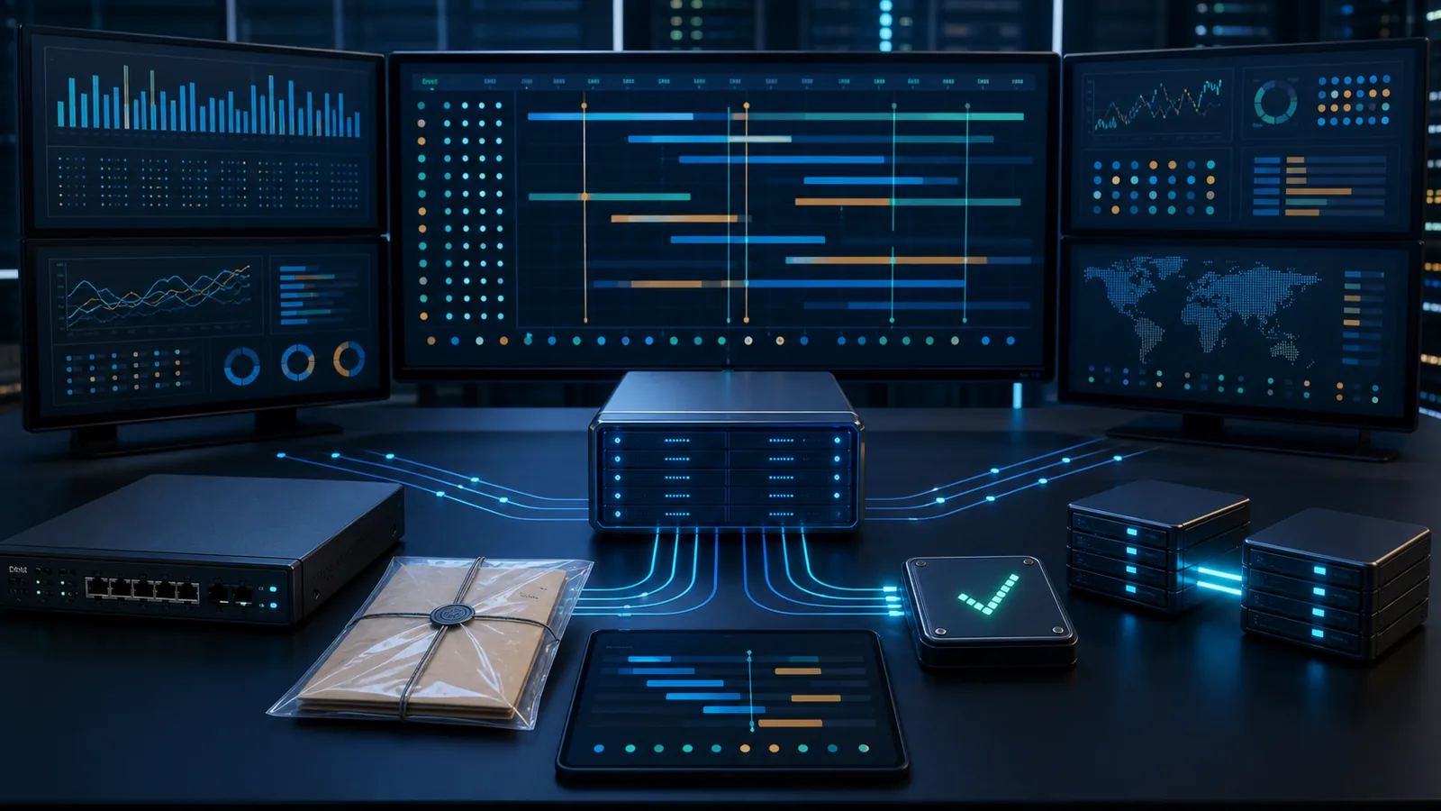 Enterprise audit workspace validating evidence from configurations, logs, cloud systems, change records, and backup platforms