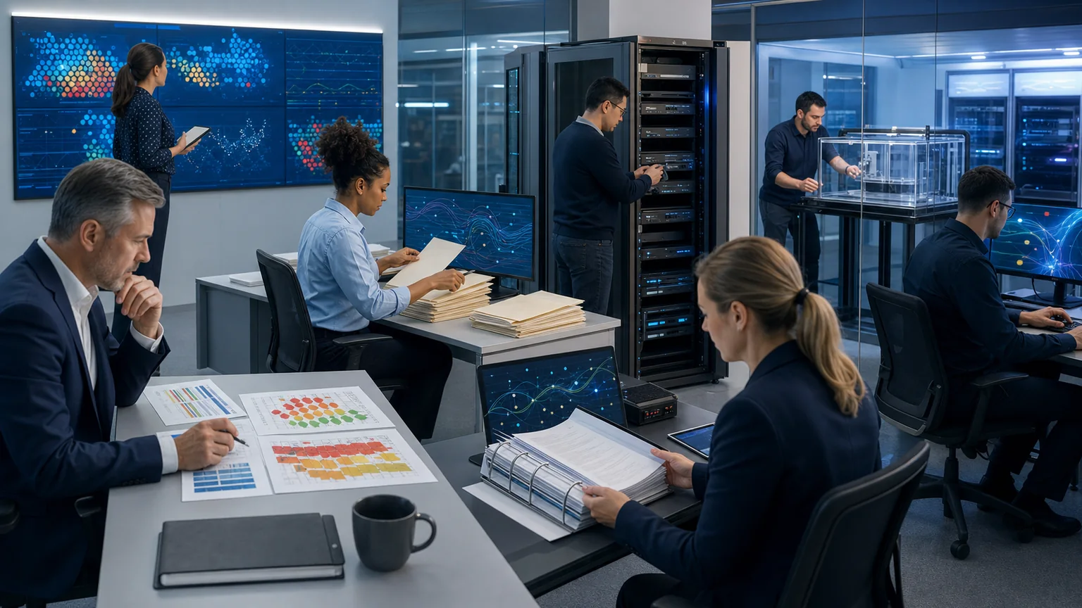 Executives, employees, IT, security, compliance, and development professionals performing distinct governed AI work in one operations environment