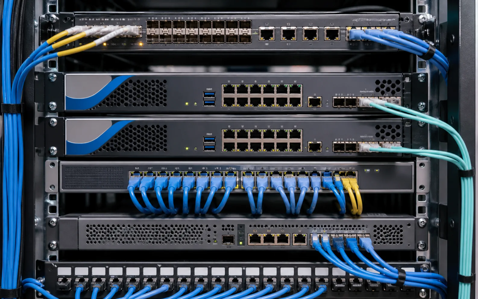 Firewall Security Audit Pricing 1 Enterprise firewall appliances and segmented network connections in a clean rack