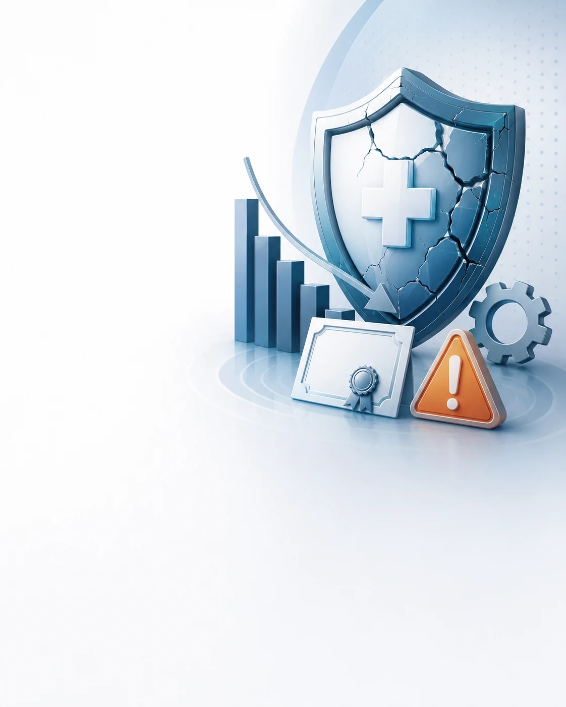 HIPAA Consequences Beyond Federal Fines 1 Cracked healthcare shield, declining chart, warning symbol, certificate, and operations gear from the Beyond the Fine guide