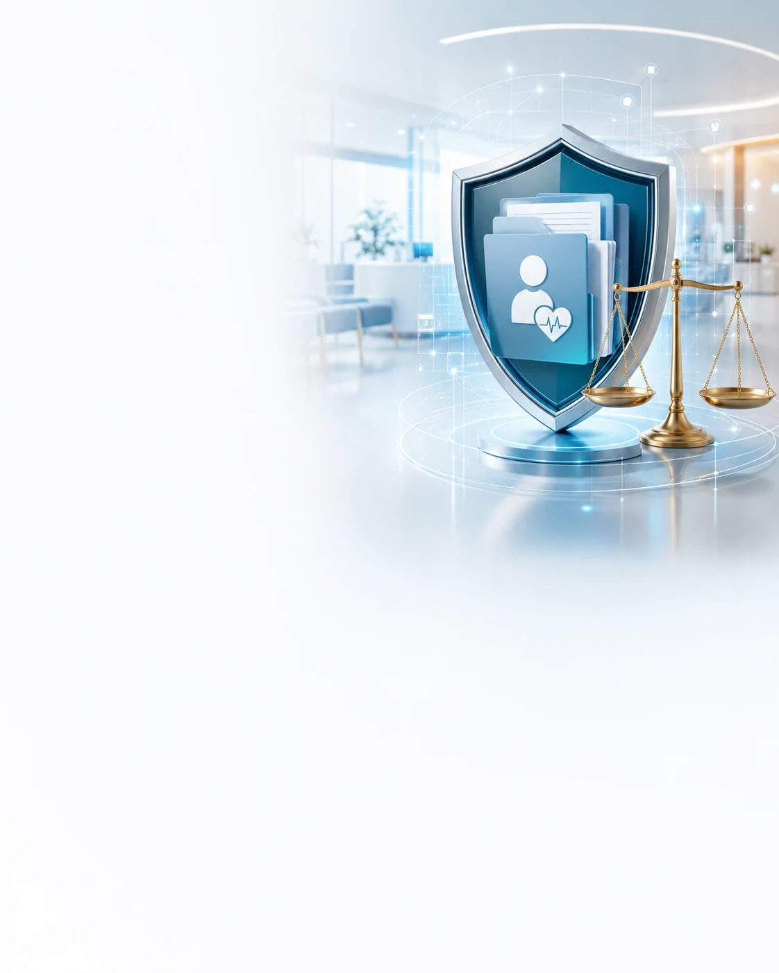 Protected patient records, healthcare shield, and scales of justice from the HIPAA Civil Penalties guide
