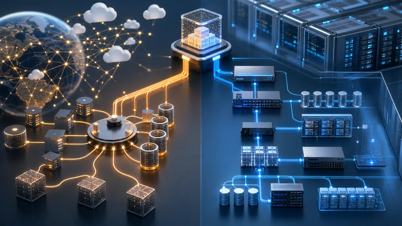 Identical business data taking an unmanaged public AI path and a governed enterprise path through identity, retention, and audit controls