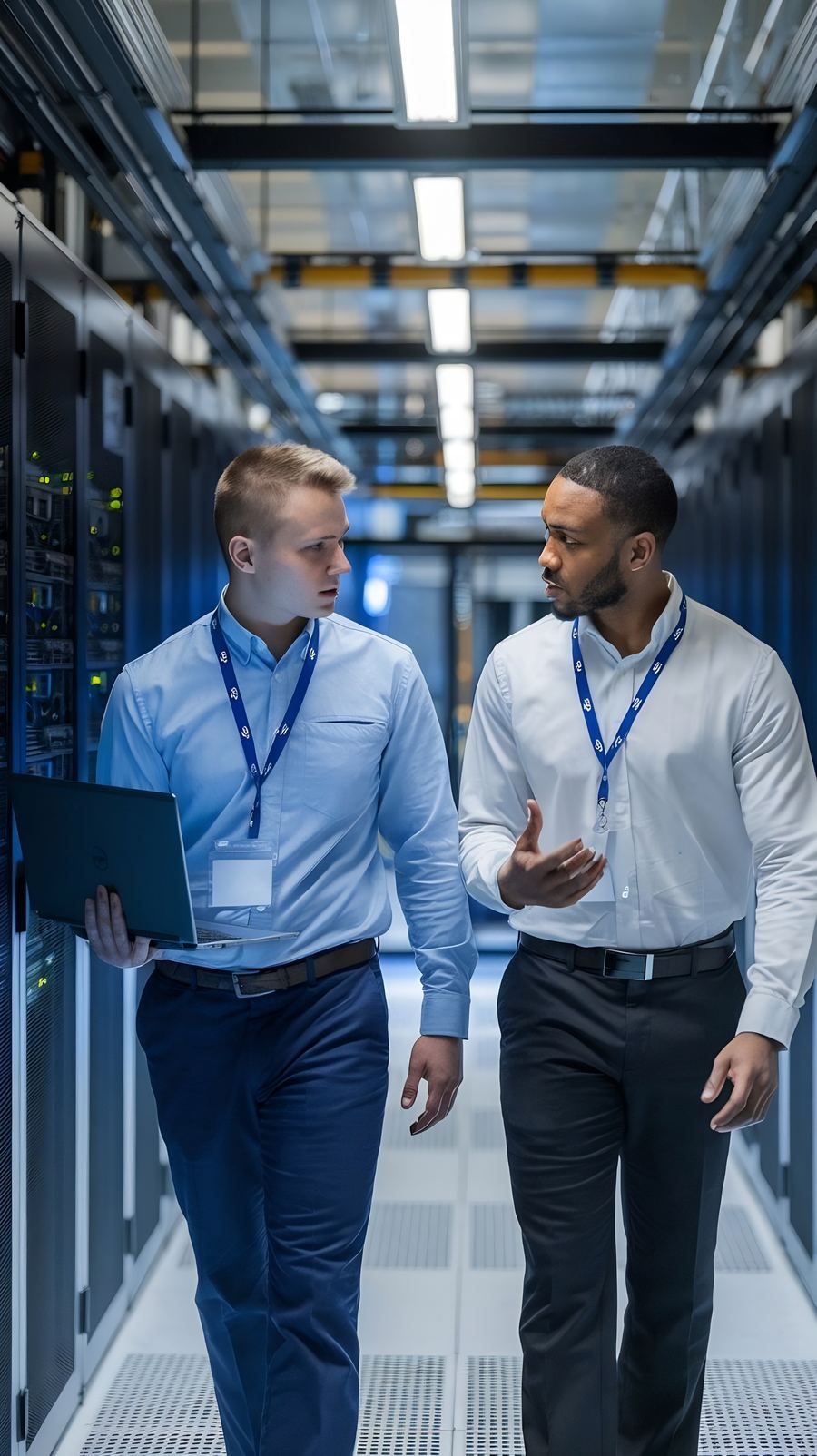 IT engineers in a data center, Microsoft 365 email security for manufacturing and services